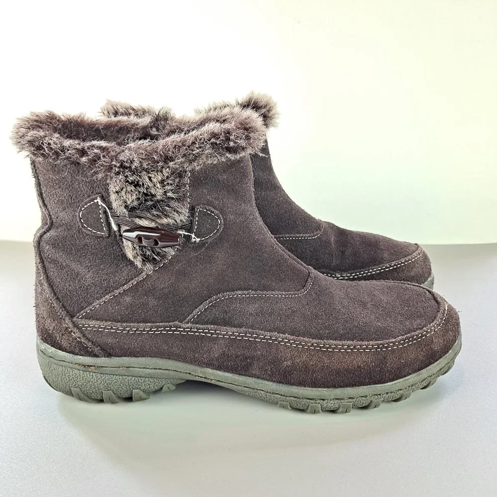Khombu Gracie Women's Brown Leather w/Faux Fur Trim Ankle Boots SZ 8